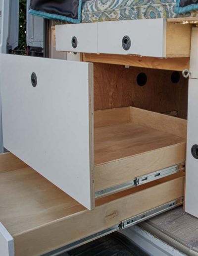 Closed Garage with Drawers